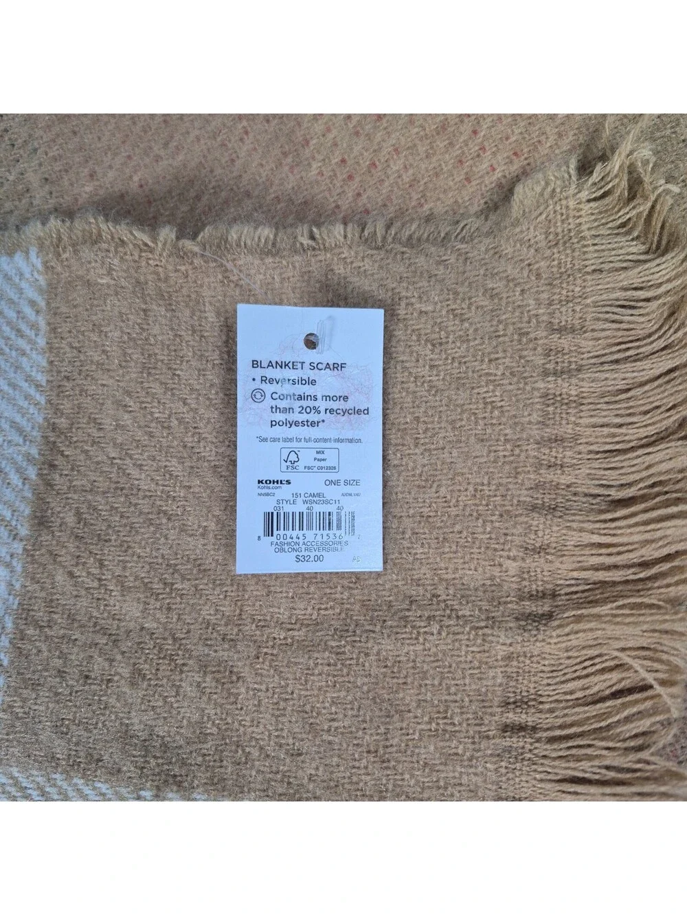 Sonoma Goods For Life Geo Oblong Scarf Tan OS Cozy Winter Stylish Warm